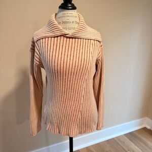 Glenmont Design Women's Orange/Cream Ribbed Cowl Neck Sweater Size S